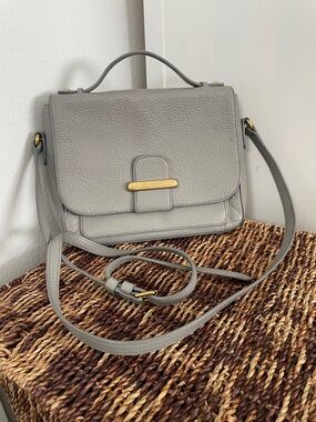 Vintage Fossil Grey Leather Top-Handle Crossbody Bag